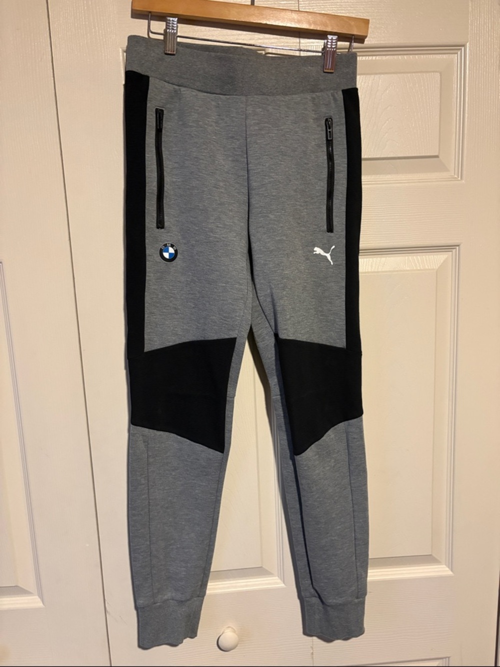 Puma Men’s Gray and Black Logo Joggers with BMW Patch Sz S